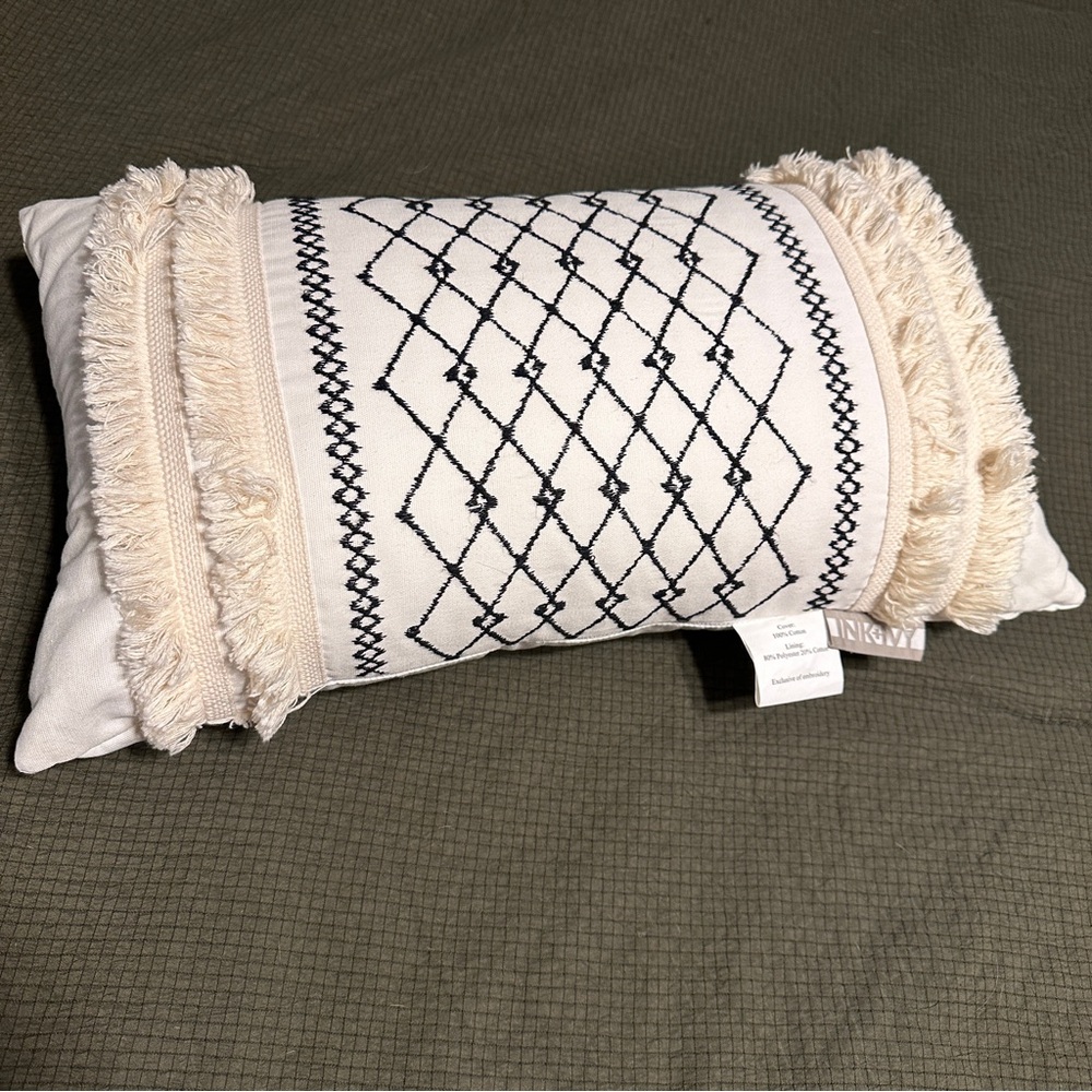 INK + IVY Boho Bea Embroidered Cotton Oblong 12X20 Pillow with Tassels